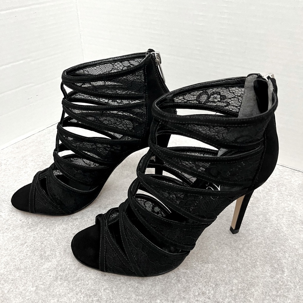 Ivanka Trump Black Lace Cutout Stiletto Sandals - Picture 8 of 12